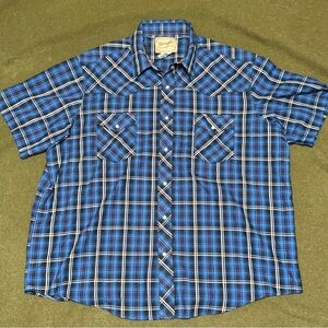 Wrangler Men's Pearl Snap Blue Plaid Western Cowboy Ranch Shirt Size 2XL XXL